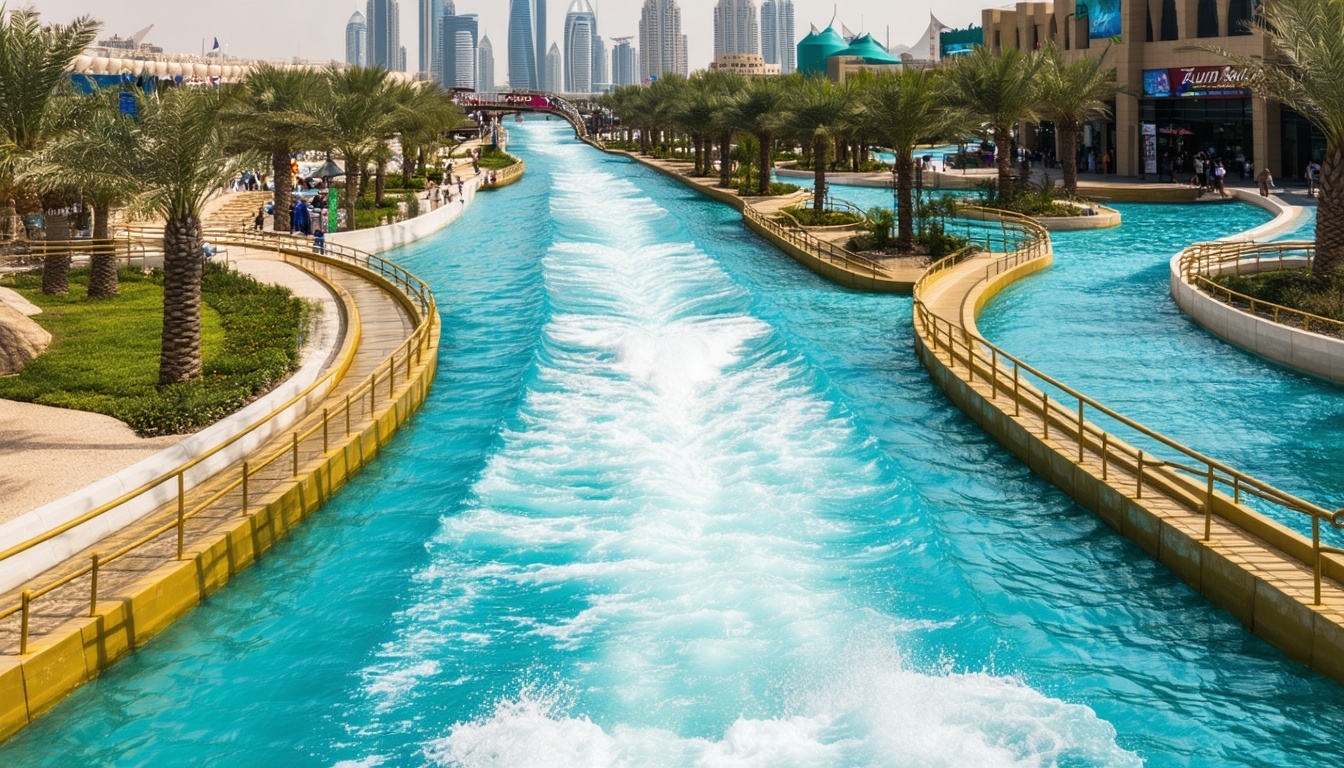 Relaxing lazy river at Dubai Water Park